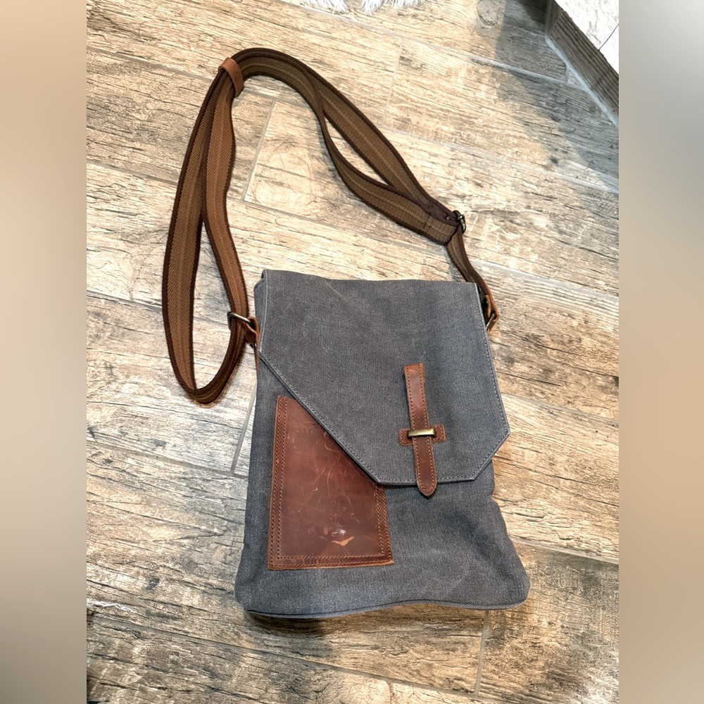 Small Messenger Bag, Vintage Canvas Leather Lightweight Crossbody Bag